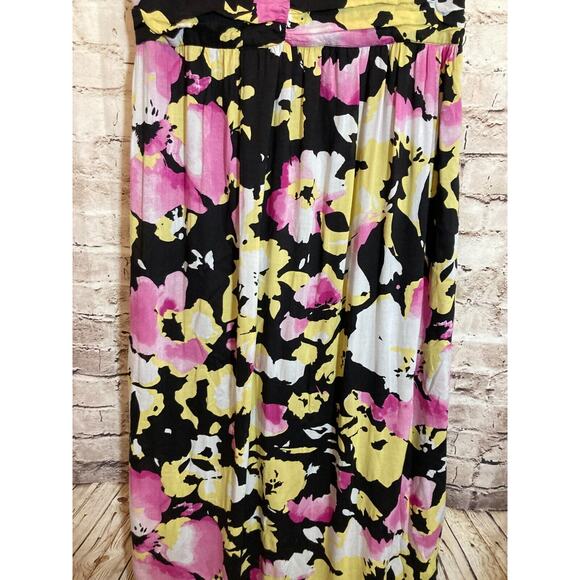 Old Navy Maxi Dress Womens 12 Black Pink Watercolor Floral Full Length Flowy Zip - Picture 3 of 16